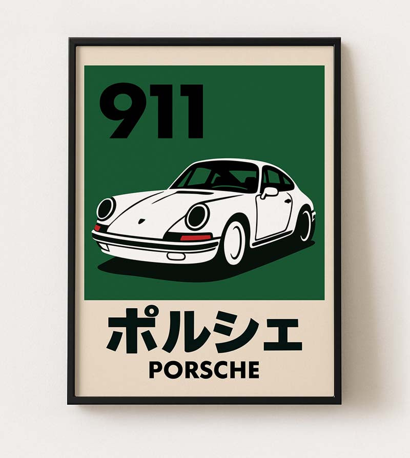 Porsche 911 Poster – Cream Background Edition